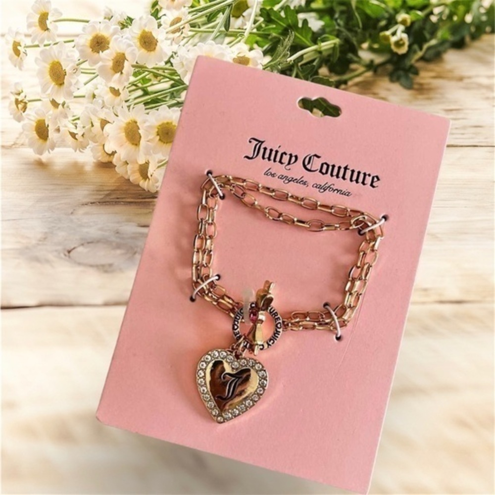 NWT JUICY COUTURE bracelet gold tone heart embellished rhinestones